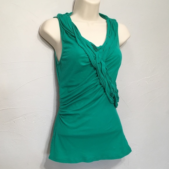 ANTHROPOLOGIE GREEN SLEEVELESS FRONT TWIST BUTTERFLY TOP - Picture 4 of 8
